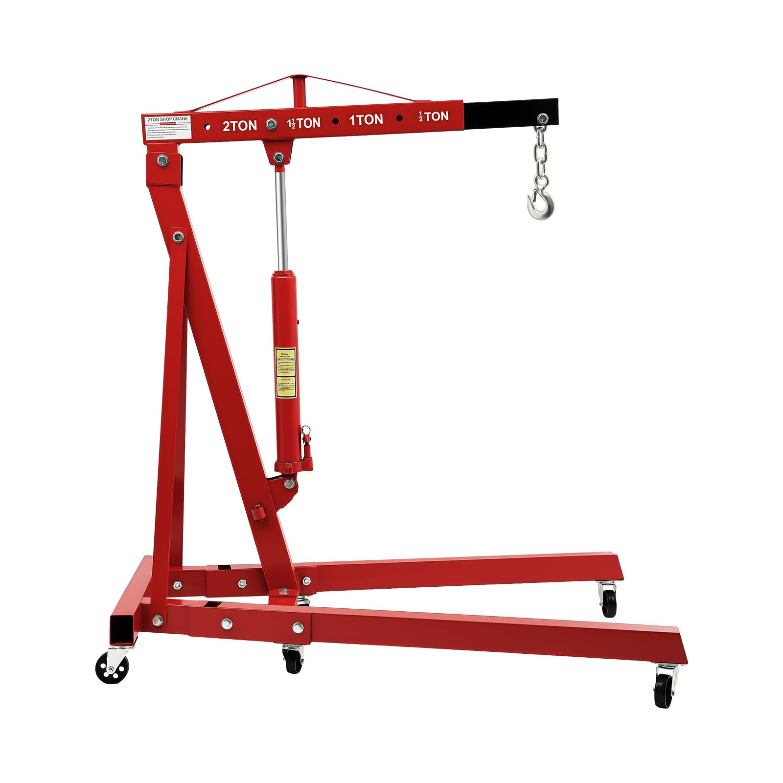 Werkstattkran Hydraulik Kranwagen 2 Tonnen Motorhebezeug Klappbarer Hebevorrichtung Motorhalter Hochbelastbarer Kohlenstoffstahl Motorhebekran mit Haken und 6 Eisen-Lenkrollen (Rot)