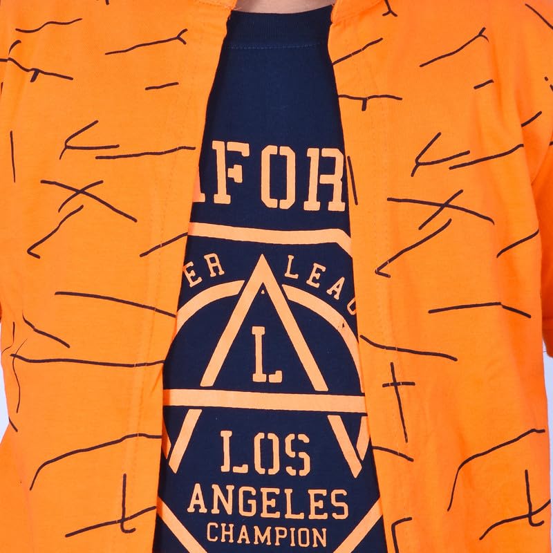 Image of Jam & Sugar Boys Cotton Printed T-Shirt with Attached Shrug Jacket - Half Sleeves
