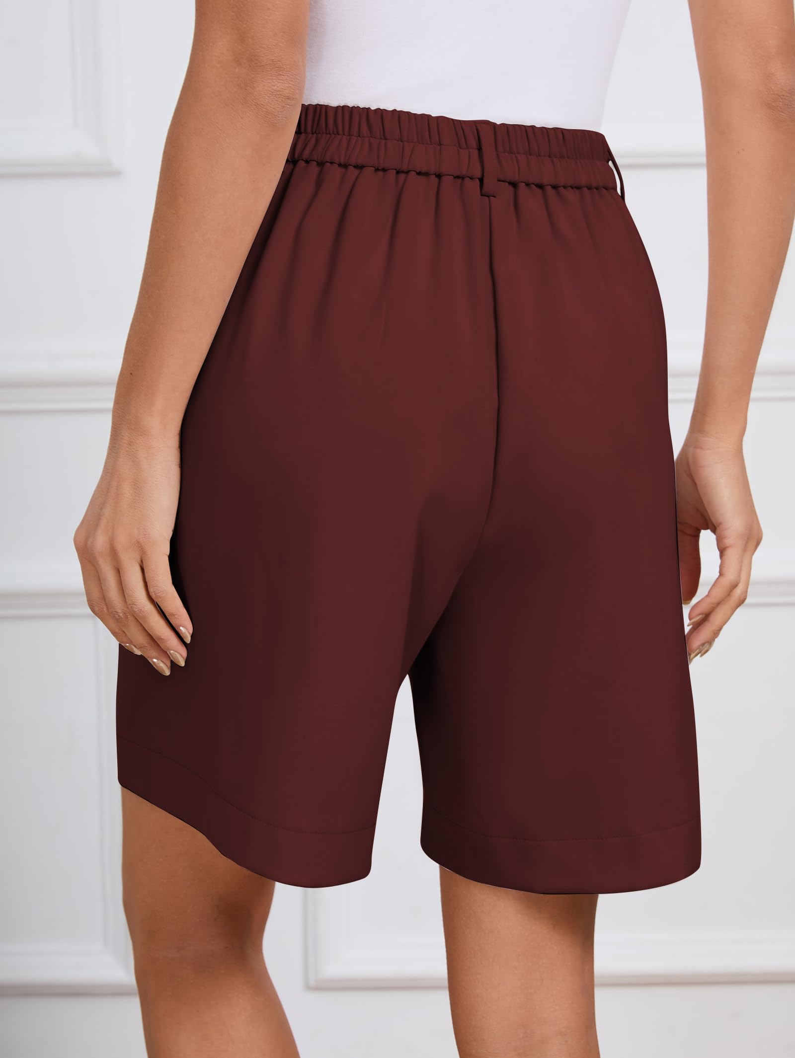 Famulily Short d'été décontracté à jambes larges pour femme - En coton - Taille élastique - Avec poches - Tailles S à XXL
