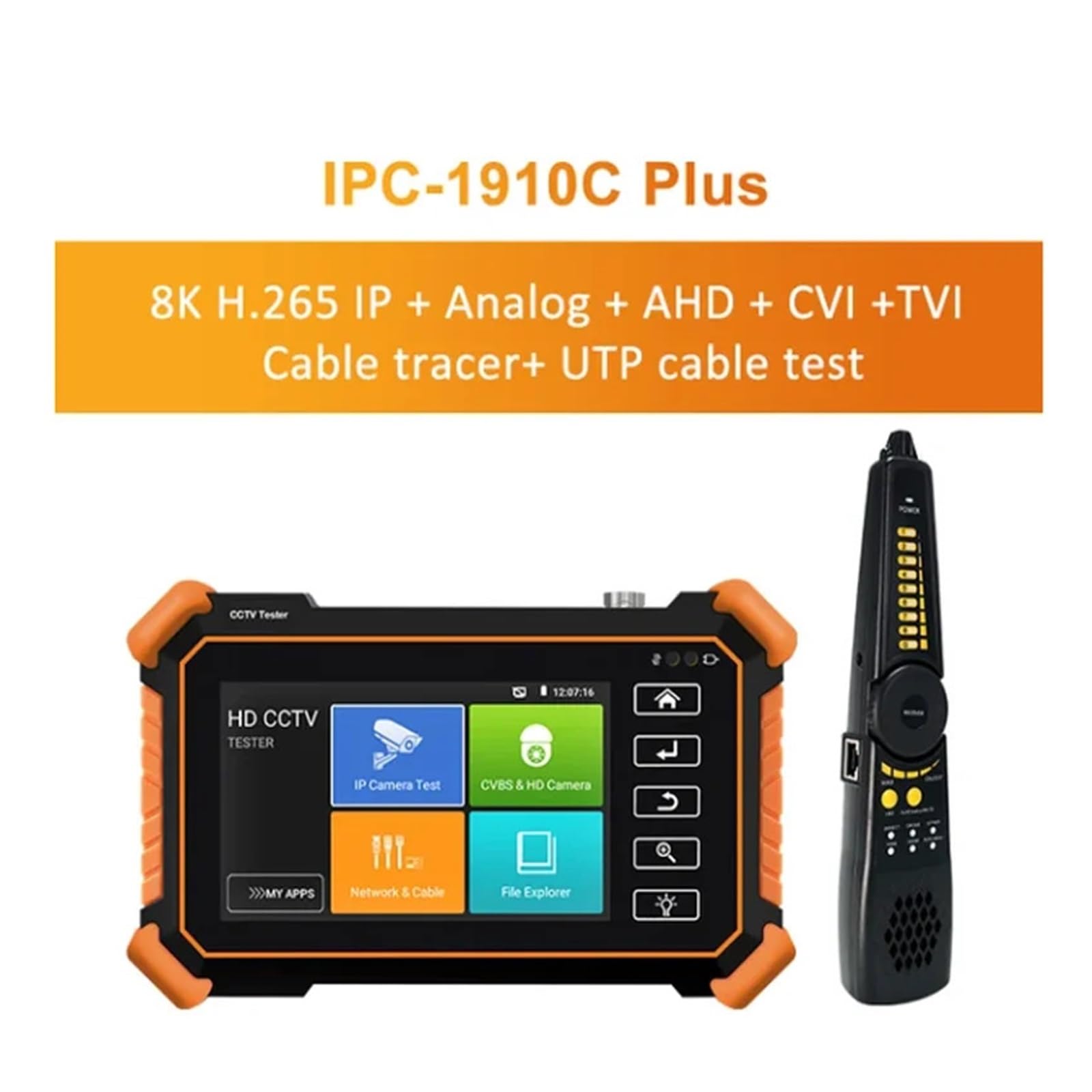 Testeur de vidéosurveillance, Testeur de caméra IP CCTV Mise à Niveau, Moniteur 4 Pouces 8K, Test IPC, testeur câble UTP IPC-1910Plus 8MP AHD CVI TVI, analogique(IPC-1910CPLUS)