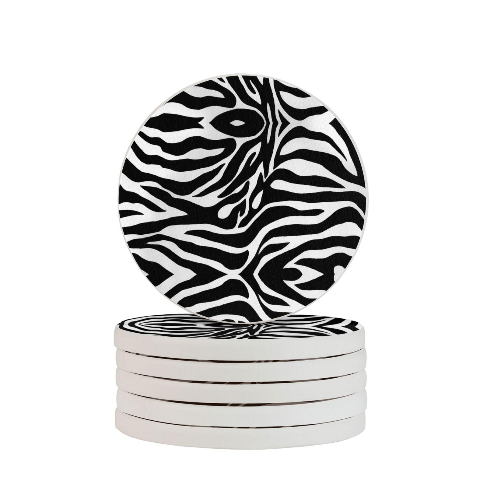 Zebra Print Print Round Diatomite Coasters (Multipack), Fast-Drying, Drink Coasters For Multipurpose Use