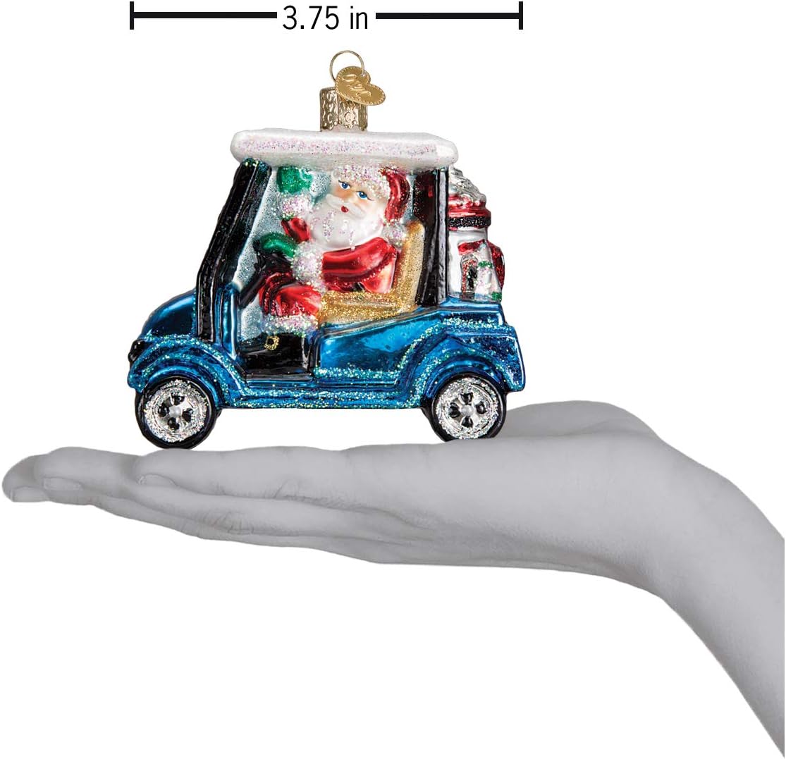 Old World Christmas Golf Cart Santa Glass Blown Ornament for Christmas Tree, Handcrafted Holiday Decoration, Sport Collection