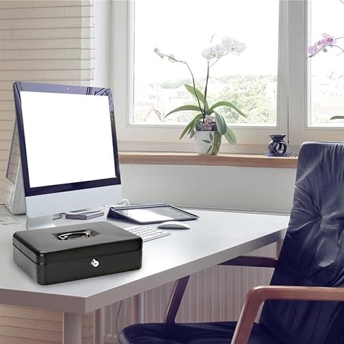 Vista 126 de Jssmst - Caja de efectivo de metal grande con bandeja de dinero,Caja de bloqueo Blanco con cerradura de combinación