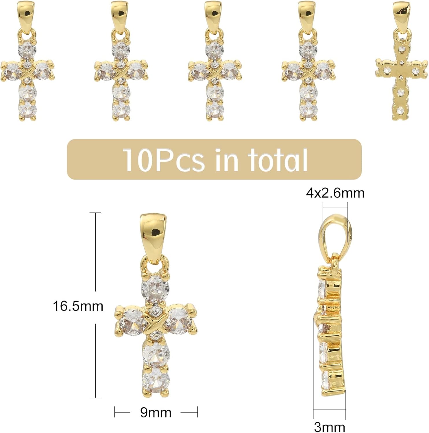 KitBeads 10pcs Christian Crucifix Cross Charms Gold Plated with Clear Cubic Zirconia for Jewelry Making Bracelets Bulk - Image 2