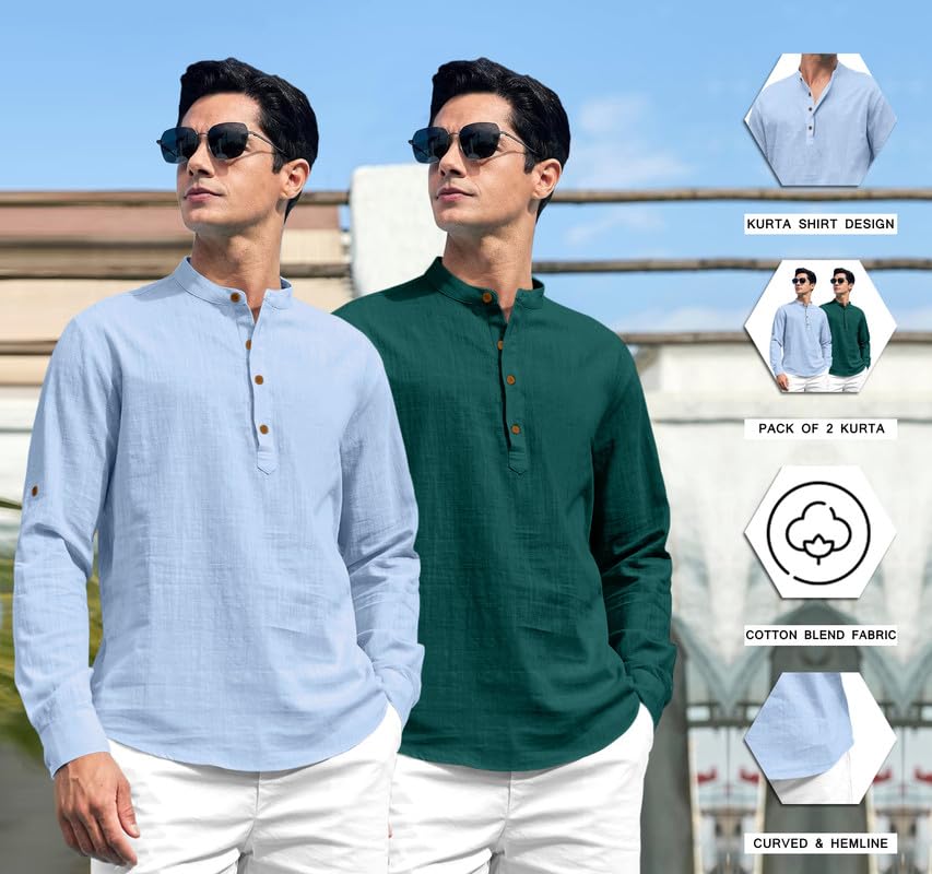 Image of ROYALSCOUT Combo of Men's Solid Cotton Blend Full Sleeve Straight Kurta Shirt (Pack of 2)