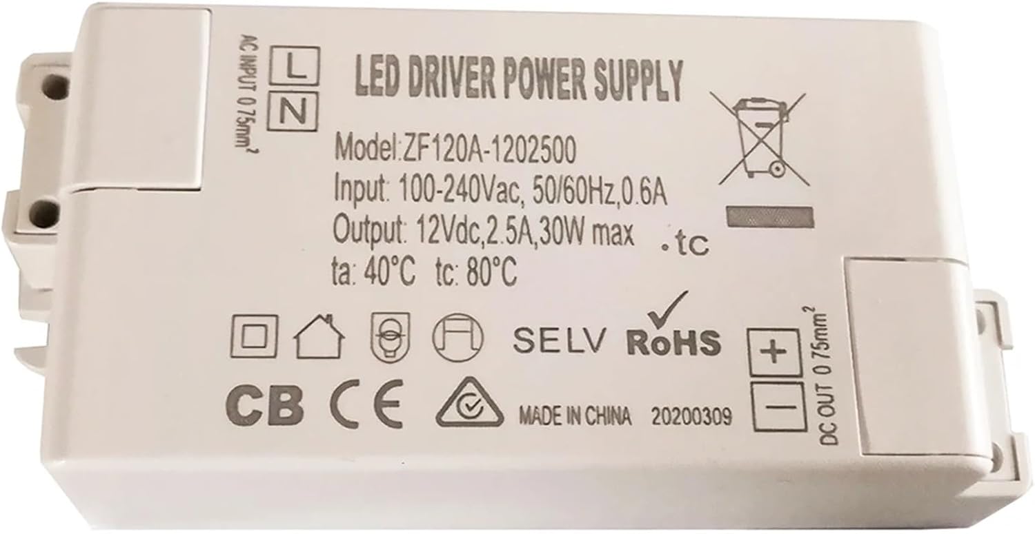 1PCS ZF120A-1202500 12VDC 30W Class 2 LED Driver AC/DC Adapter for Spotlights Constant Voltage(US-Standard)