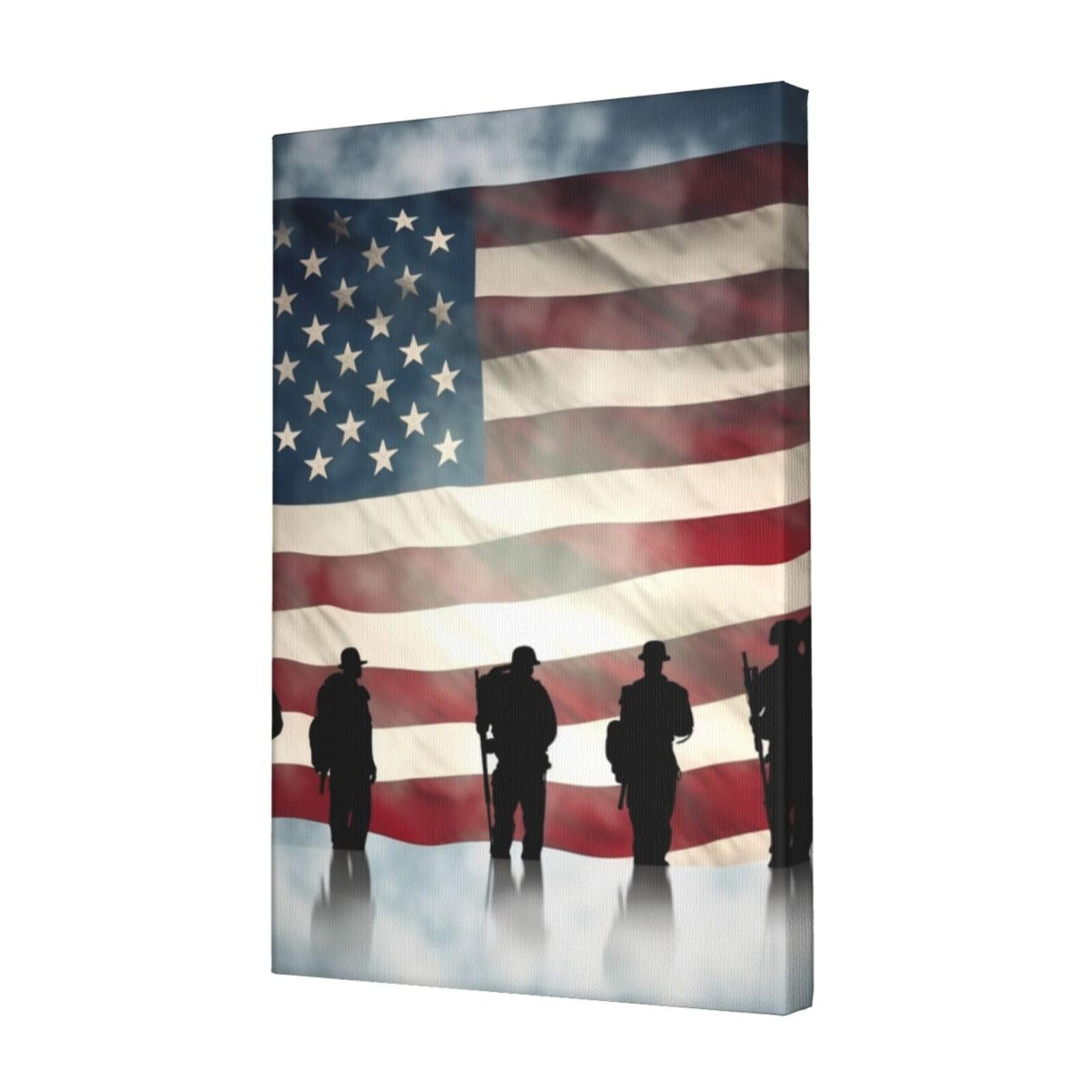 KLOPH American Flag Veterans Day Canvas Wall Art for Living Room 12"x18" Modern Artwork Painting for Bathroom Hanging Canvas Prints Aesthetic Wallart for Bedroom Kitchen Office Wall Decor