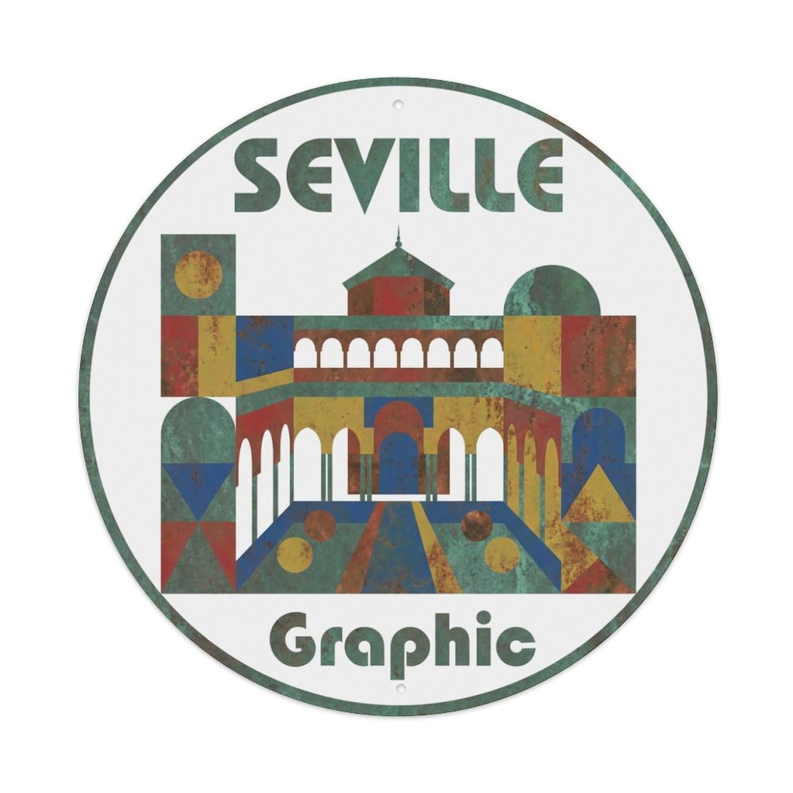 Vintage Travel Seville Spain Design Vintage Metal Tin Sign Plaque Wall Decor for Cafe, Club Bar, Office, Garden Metal Poster 8x8Inch