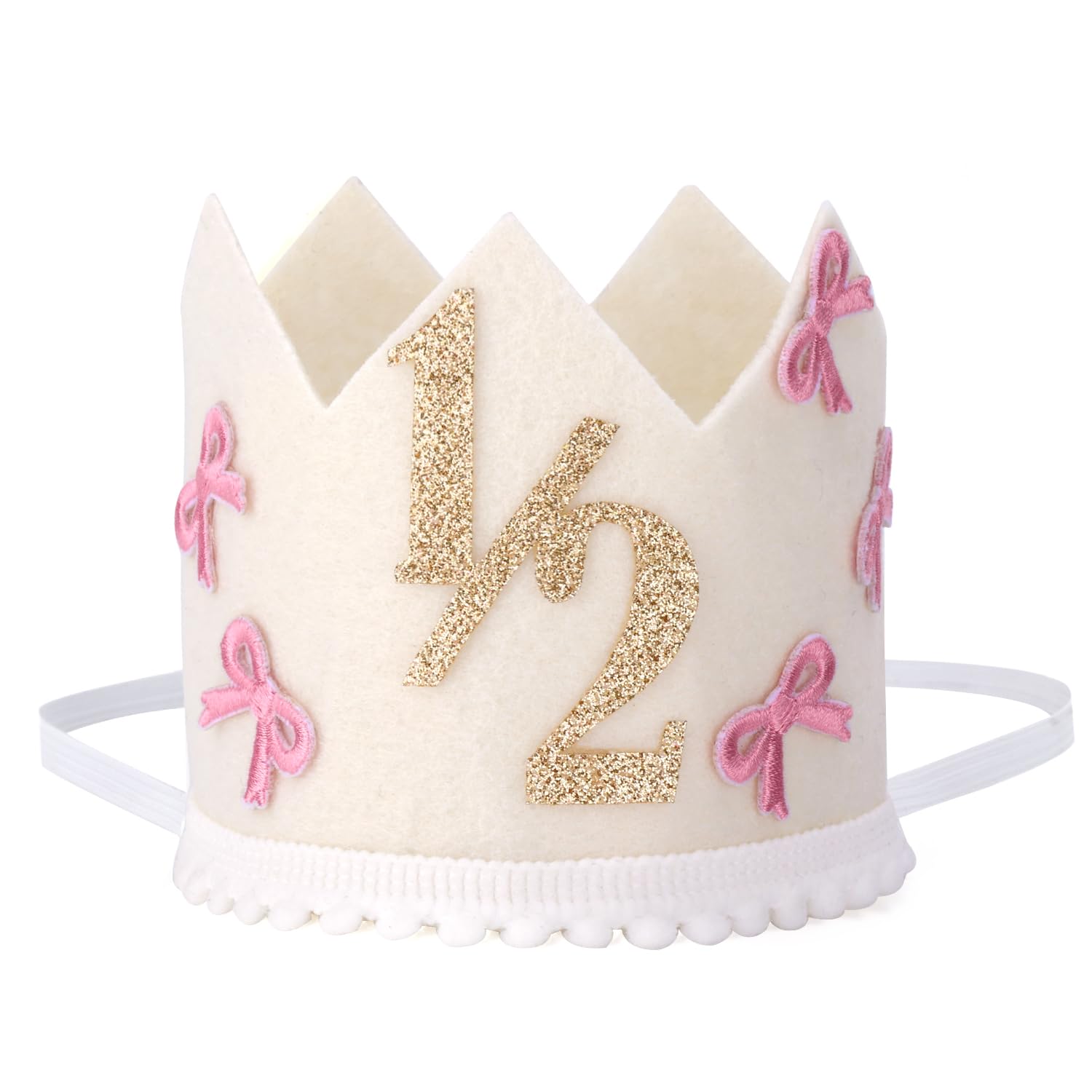 BOXOB 1/2 Birthday Hat, Bow Glitter Half Birthday Crown Hat for 6-Months Celebration Party Decorations for Baby Girl Boy Party Photo Prop Supplies