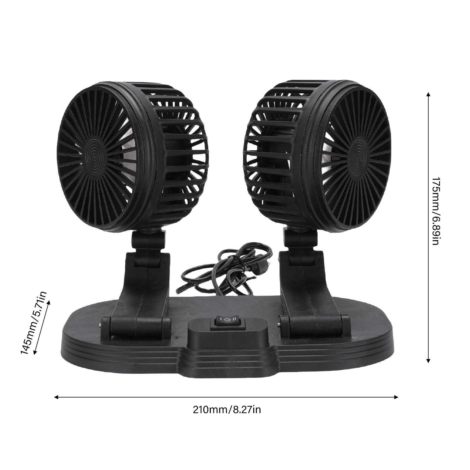 Asixxsix Autoventilator DC 5V Dual Head Desk Kühllüfter 2 Geschwindigkeitswind 360 Rotation USB-Antrieb für Auto Dashboard Limousinen SUV RV Boat Truck Home Office (BLACK)