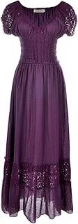 Renaissance Peasant Maiden Boho Inspired Cap Sleeve Lace Trim Maxi Dress - Buy now