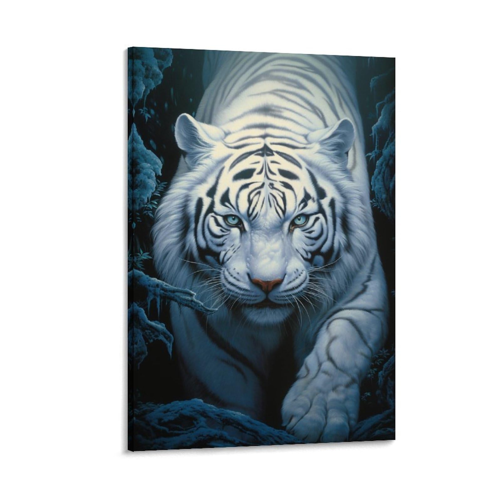 AYAROS Approaching Tiger Canvas Wall Art for Bedroom Vintage White Tiger Wild Animal Wall Decor Poster for Room Aesthetic Framed 16x24 inch