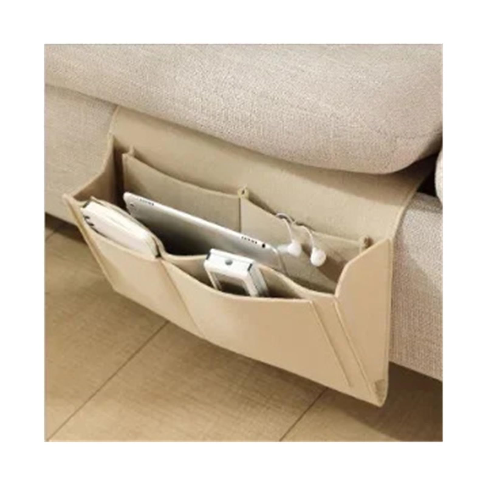 LSYHHXC Bedside Organiser Stylish Bedside Hanging Storage Bag With Phone Remote And Tissue Holder Dormitory Felt Organizer(Beige)