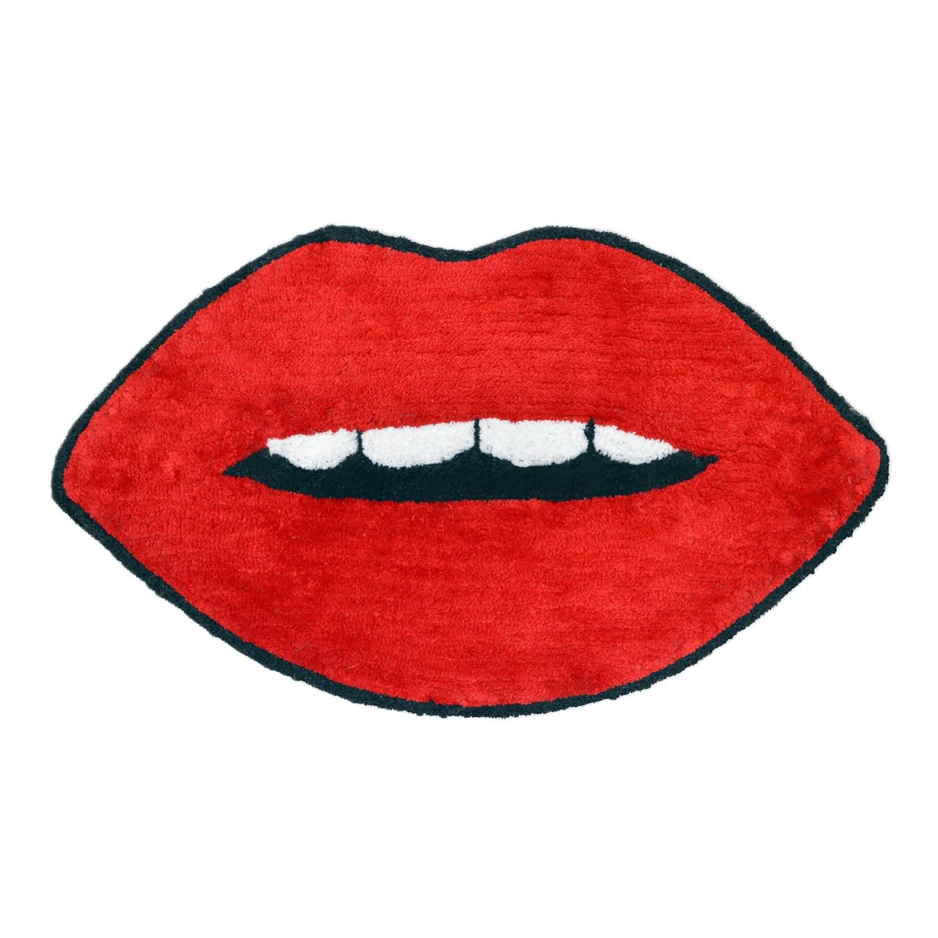 Mooky Mats Lips Shaped Bath Mat Non-Slip, Red/Black, Supersoft Absorbent Rug, 50 x 90cm