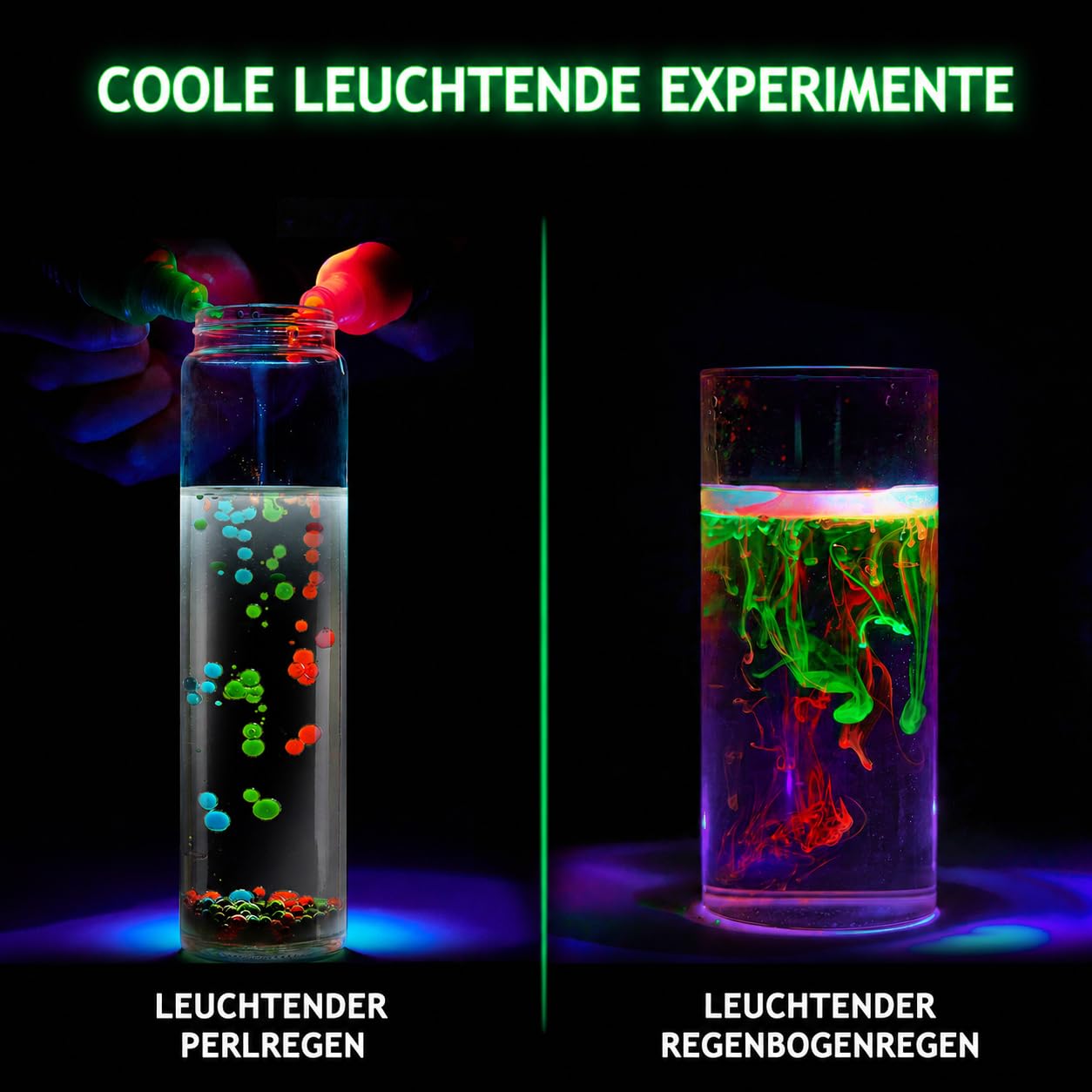 75+ Experimente für Kinder, Glühen im Dunkeln Experimentierkasten mit leuchtenden Reagenzglas, leuchtende Wellen, Bouncy Balls, Weihnachten Geburtstag Geschenk für Mädchen und Jungen