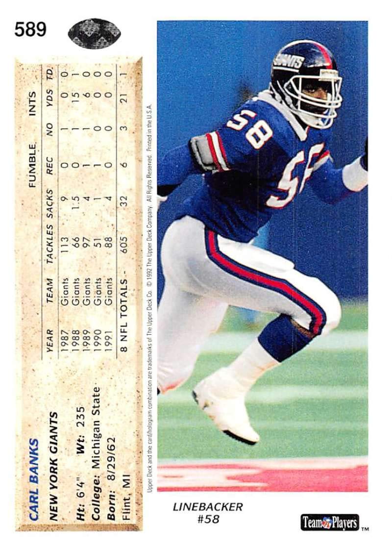 Amazon.com: Football NFL 1992 Upper Deck #589 Carl Banks #589 NM