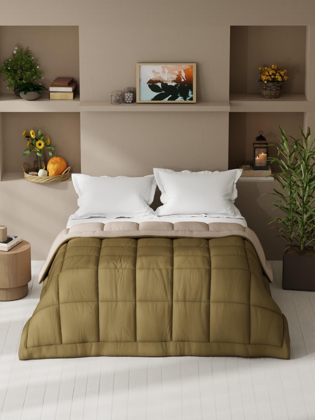 KOPA Ultra Soft Microfiber Reversible Comforter for All Weather -1pc Double (Feather lite) -Brown/Sand-picture-30