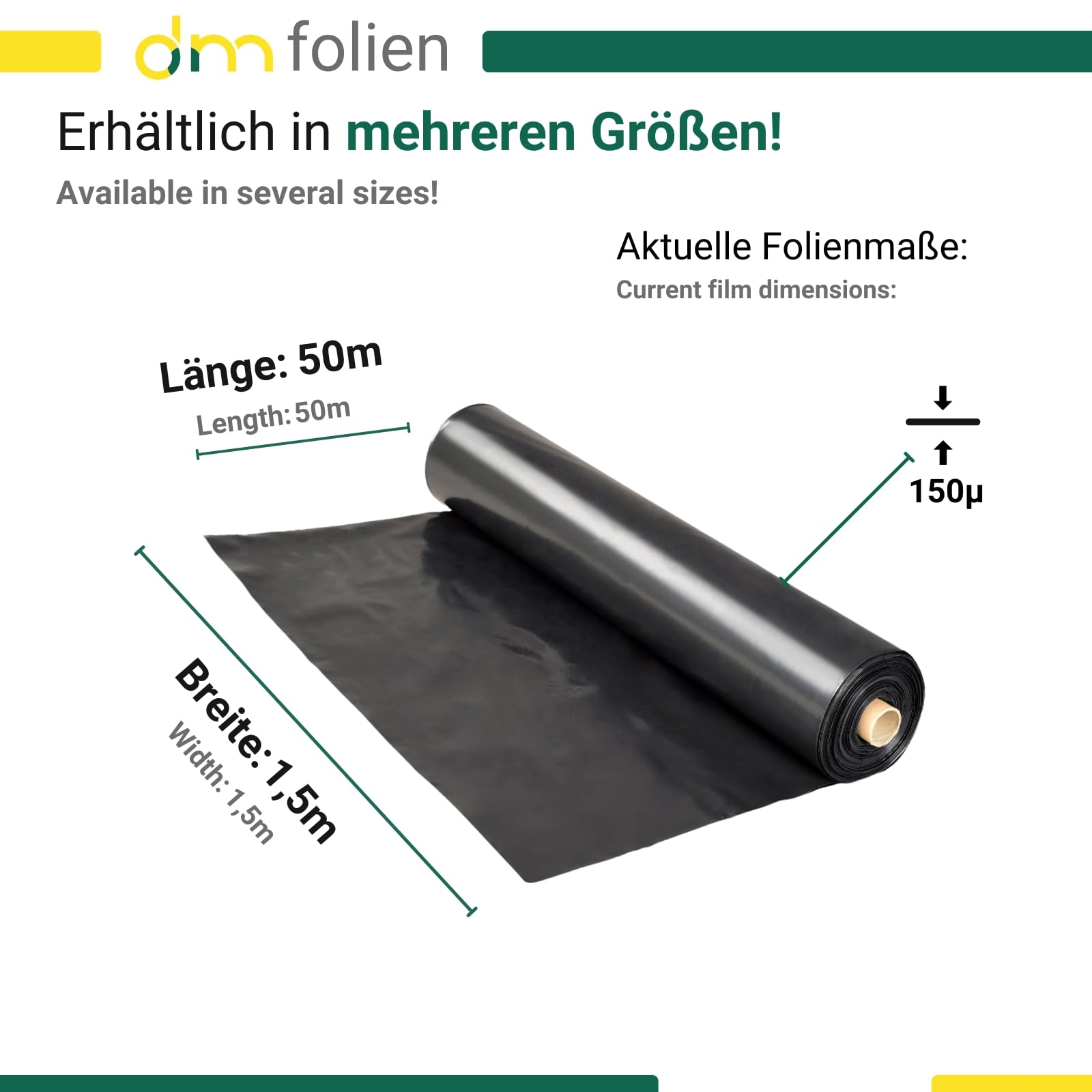 dm-folien Abdeckfolie in Schwarz I 1,5 x 50 m I 150 μ I Maler-Abdeckfolie aus umweltfreundlichem LDPE I Reißfeste Abdeckplane für Malerarbeiten I Plastikfolie zum Abdecken von Holz, Boden & Möbel