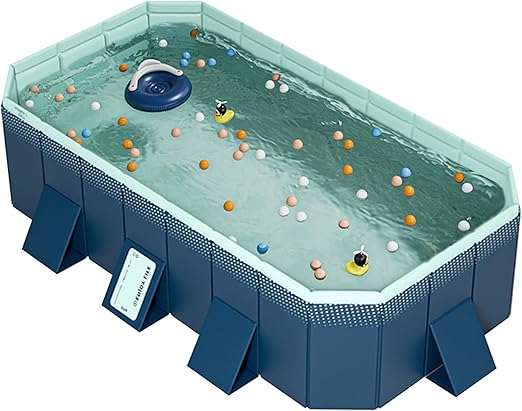 Damei century Foldable Large Rectangular Family Swimming Pool, Non-Inflatable, Easy Set-up, Suitable for Adults, Kids and Pet Dogs,Ideal for Outdoor, Backyard