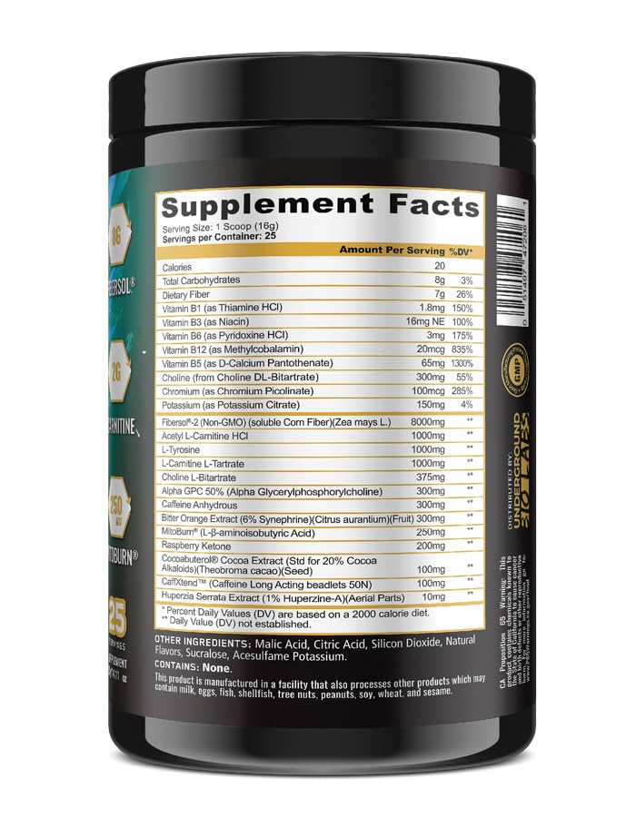 Underground Bio Labs: Panda Burn MAX Enhance Your Strength, Energy, Focus with Dual Source Caffiene (350mg), Alpha GPC, and MitoBurn® (Blue Razz Rock Candy)(25 Servings)