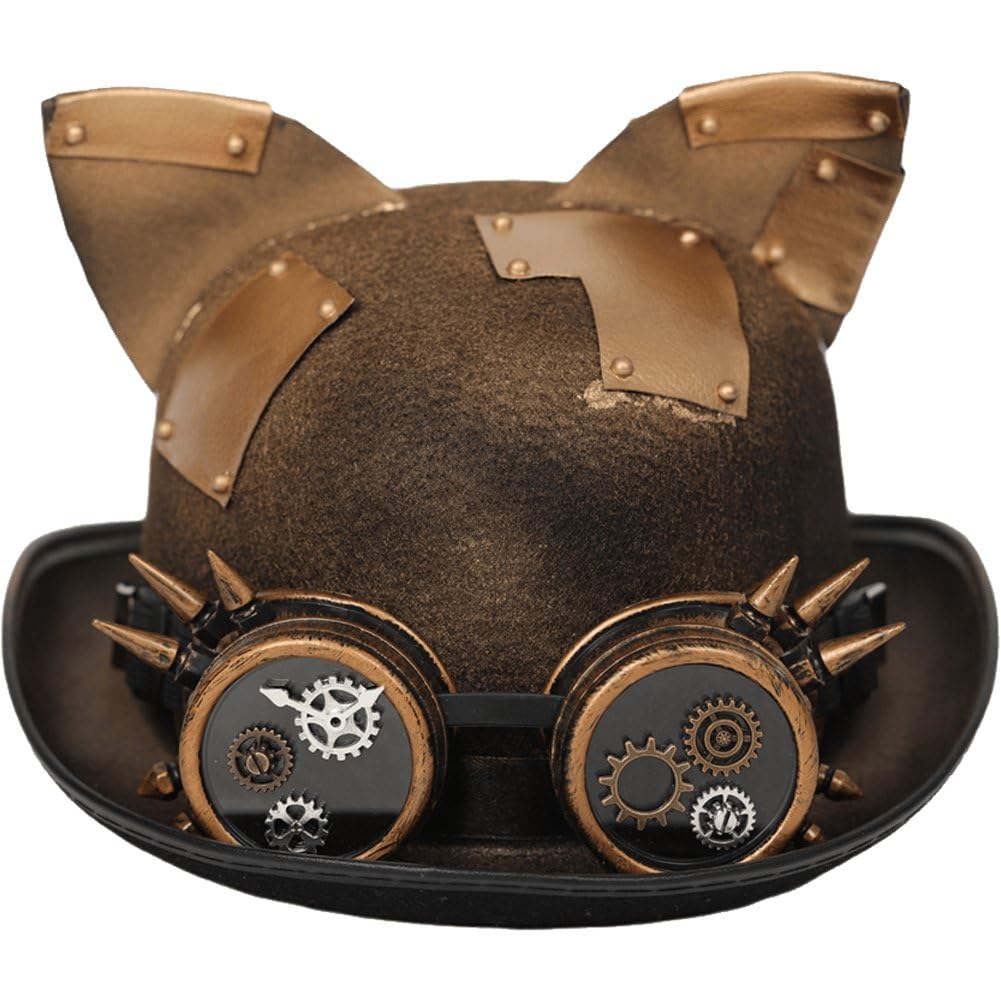 Chapeau Steampunk avec Lunettes et Oreilles de Chat Gothique pour Costume d'Halloween