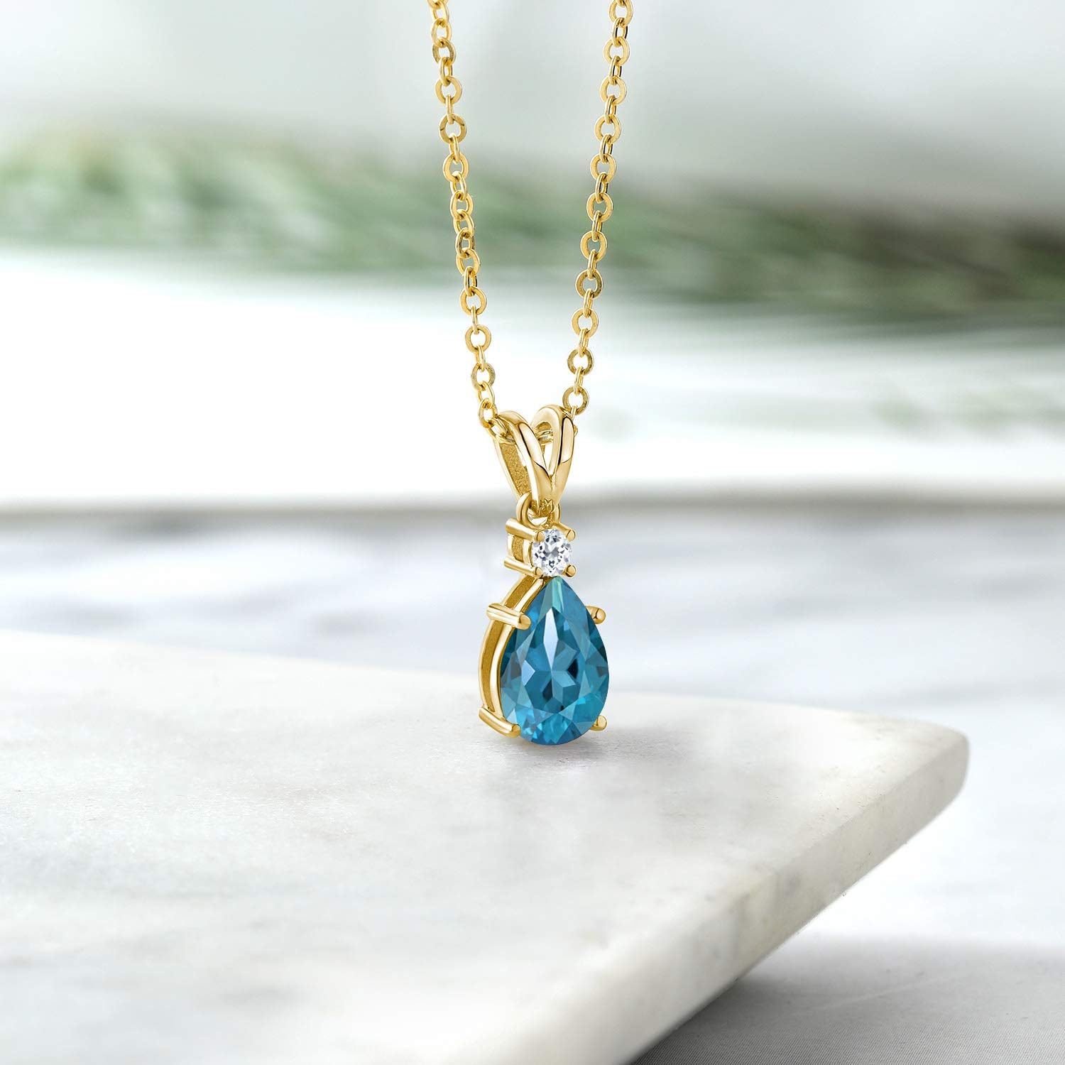 Gem Stone King 18K Yellow Gold Plated Silver London Blue Topaz and White Topaz Pendant Necklace For Women (1.71 Cttw, Gemstone November Birthstone, Pear Shape 9X6MM, with 18 inch Chain) - Image 4