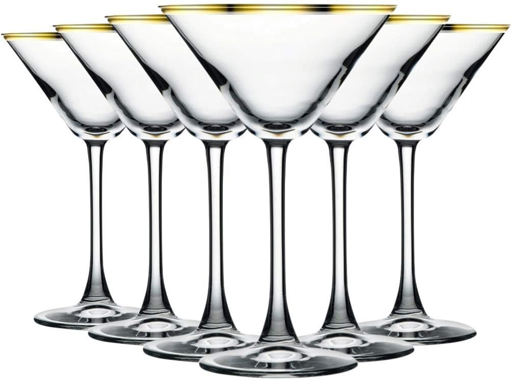TableTop King Gold Banded Martini/Cocktail Glasses with Beautiful Stem - 10 oz. set of 6- Additional Vibrant Colors Available