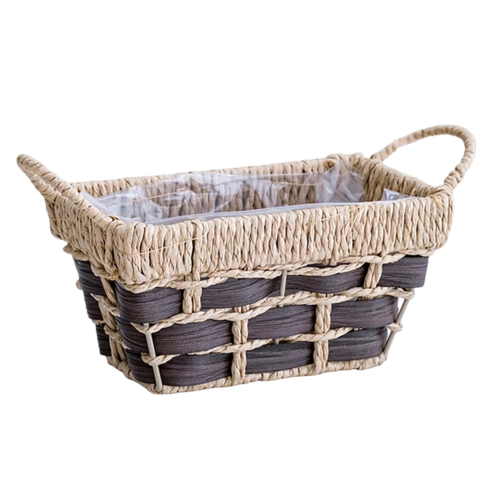 sugerou Storage Basket Rectangle Paper Rope Handwoven with Double-sided Handles - Waterproof Lining Portable Storage Bin for Bathroom Toiletries or Home Organizer C