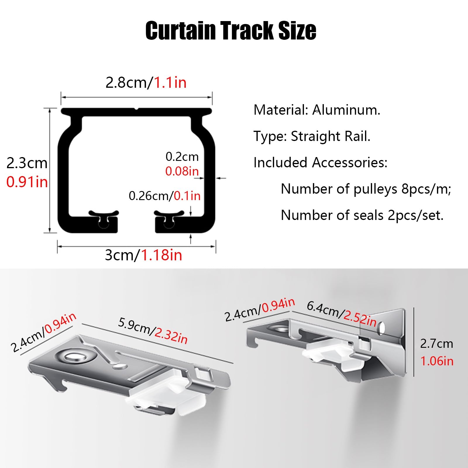 Raumteiler-Schienensystem, gerade Vorhangschiene aus Aluminium zur Wand-/Deckenmontage für den Innen- und Außenbereich, Vorhangstange mit Schiene, Rollenhaken, Mont,Ceiling Mount-150cm