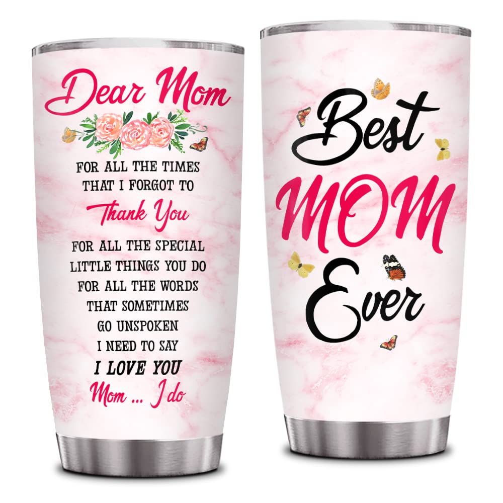 OLDCHI Best Mom Ever Tumbler 20oz - Included Straw, Brush, Lid, Gifts for Mama, Nana, Stainless Steel Tumbler Gift from Son, Daughter Birthday Gifts, Butterfly Flower for Mom
