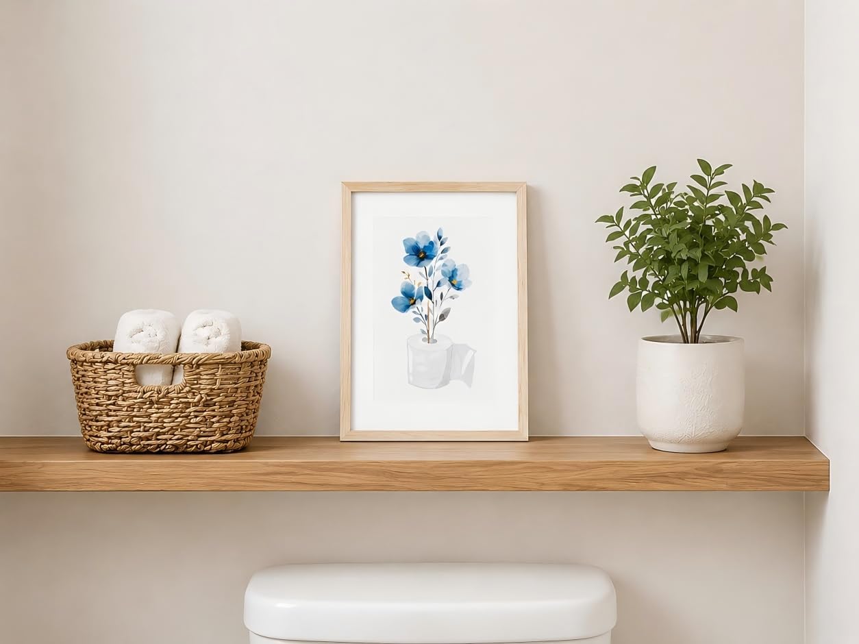 Framed Botanical Blue Flower Canvas Art 8x10 for Bathroom Bedroom Entryway image 5