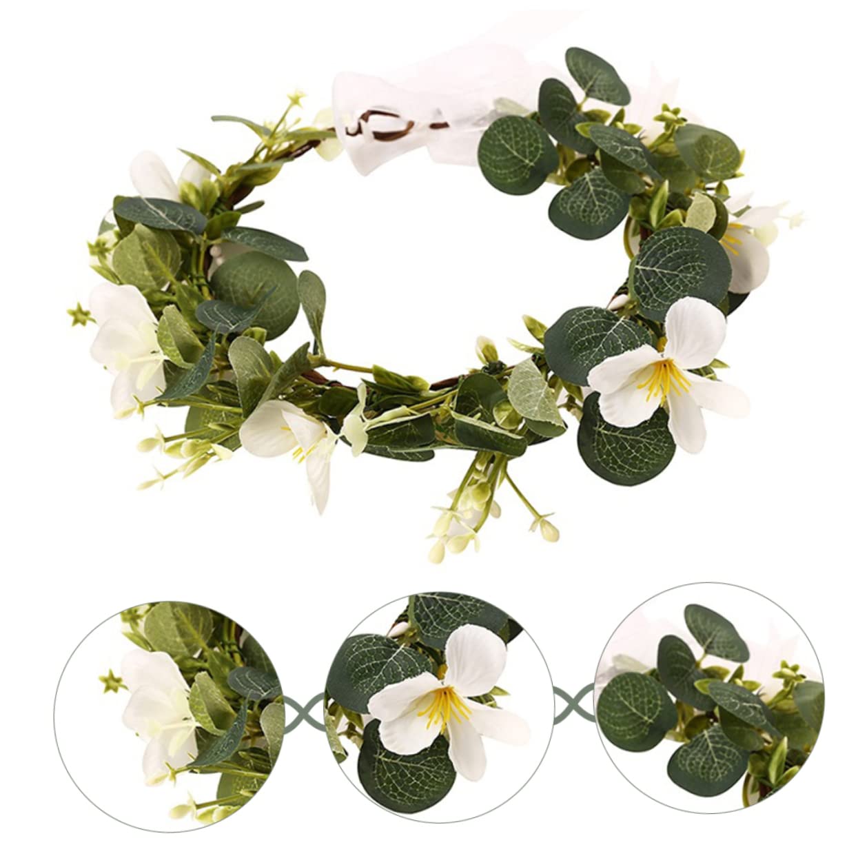 Kranz Braut Stirnband Kopfbedeckung for Frauen Weißes Haarband Hochzeit Strand Haarkranz Blumengirlande Stirnband Blumenhochzeit Girlande Kopfschmuck Blumenkrone Blumenkranz Kopfschmuck