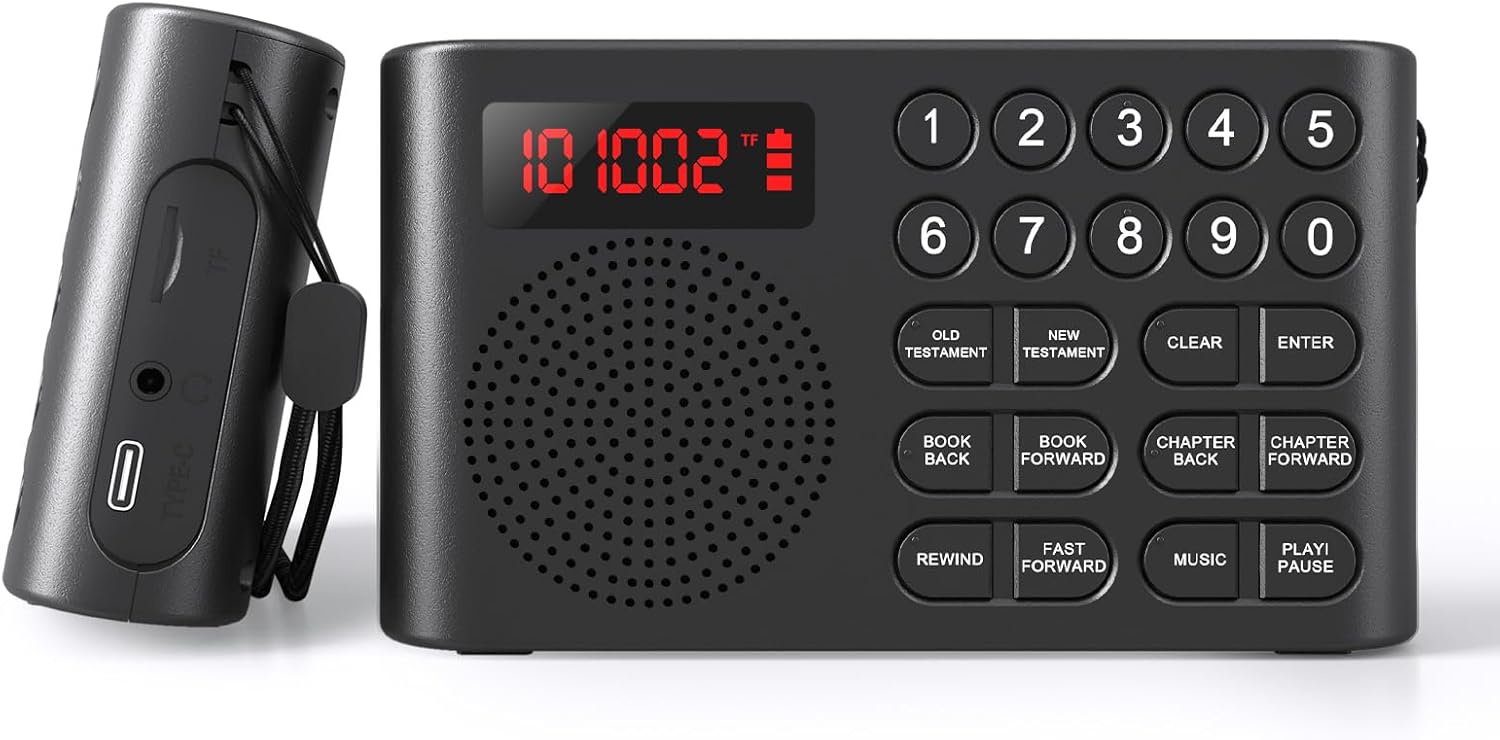 KJV Audio Bible Player for Seniors & Blind, One-Button Play Electronic Audio Bible King James Version, Listen to New & Old Testament Anytime Anywhere - Durable and Lightweight, Ideal Gift