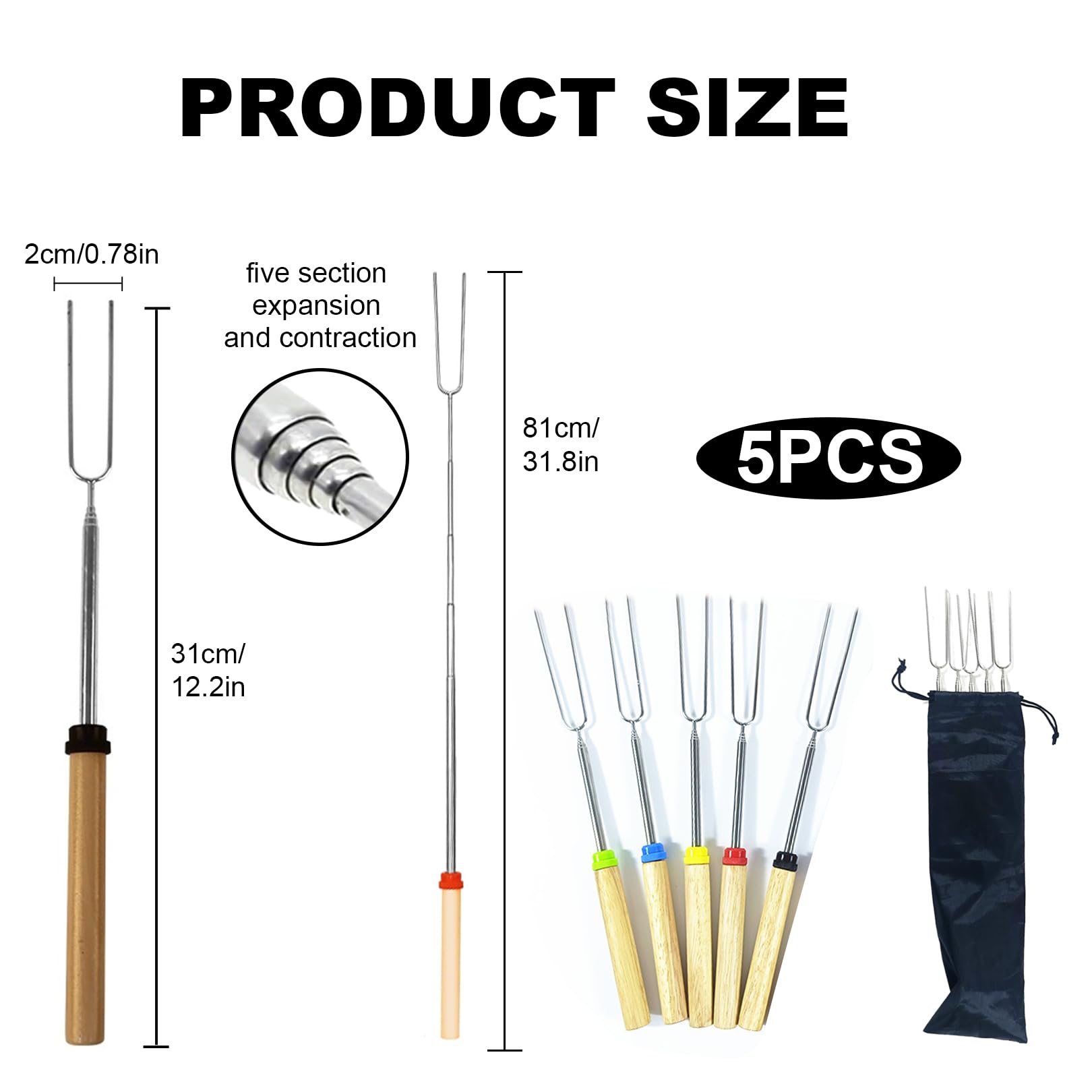 8 Teleskop Grillspieße Aus Edelstahl – Verstellbar Von 31 Auf 81 Cm, Mit Holzgriff