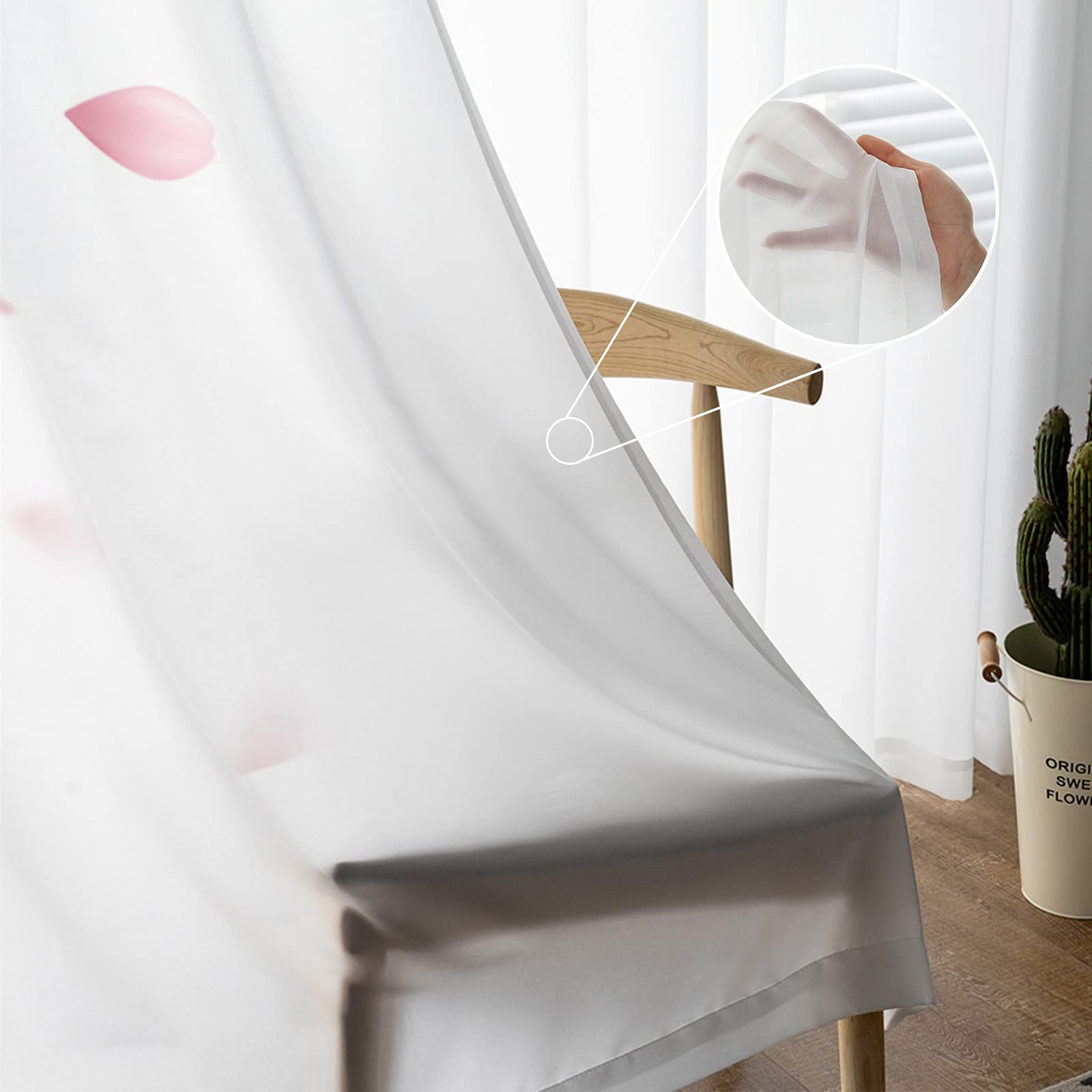 Fleur Rose Fleurs De Cerisier Blanc Tulle Rideaux pour Salon Chambre Décoration Mousseline De Soie Voile Cuisine Fenêtre Rideau-LEX03429,W135 x H160cm x2