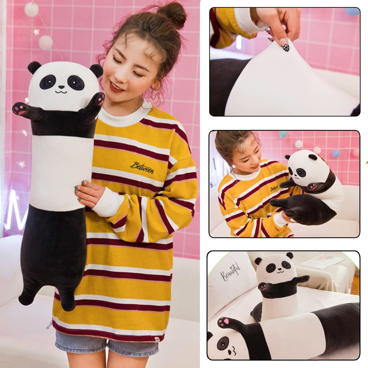 MDXMY Long Panda Plush Pillow Cute Cartoon Panda Stuffed Animals Soft Long Body Pillow Gifts(Panda,35.43inch/90cm)
