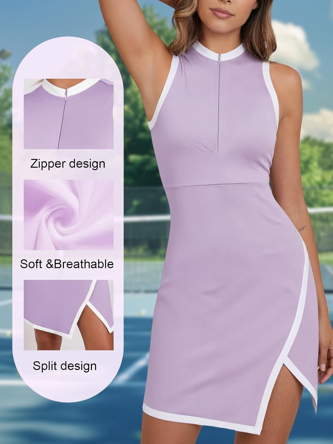 Women Sleeveless Activewear Dress Zip Front Athletic Workout Gym Fitness Running Casual Sporty Dress for Wife Mom