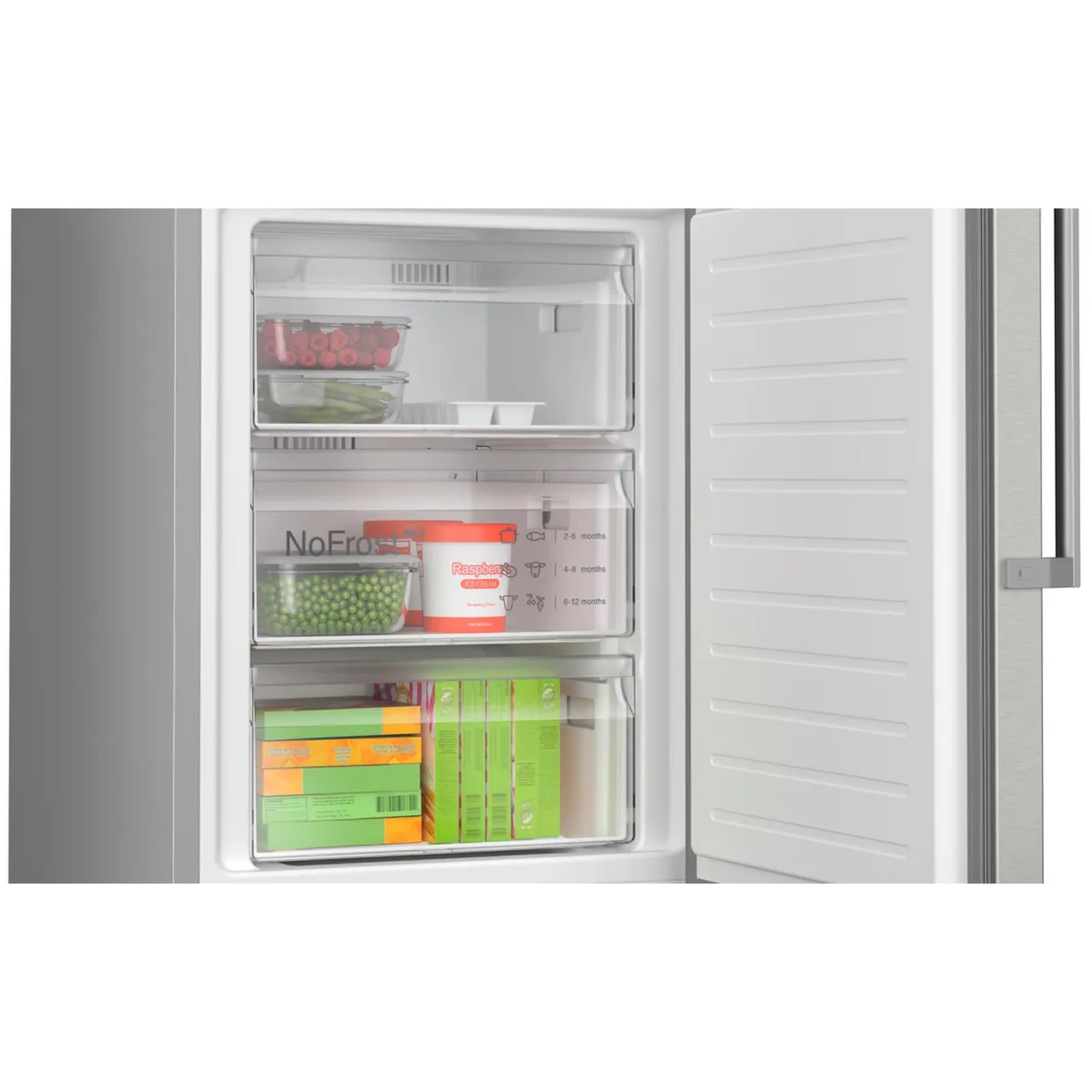 Bosch KGN36VIBT, Serie 4, frigorifero congelatore, 186 x 60 cm, refrigerante da 218 l + congelatore da 103 l, in acciaio inox con impronte digitali, NoFrost, VitaFresh XXL per una freschezza più