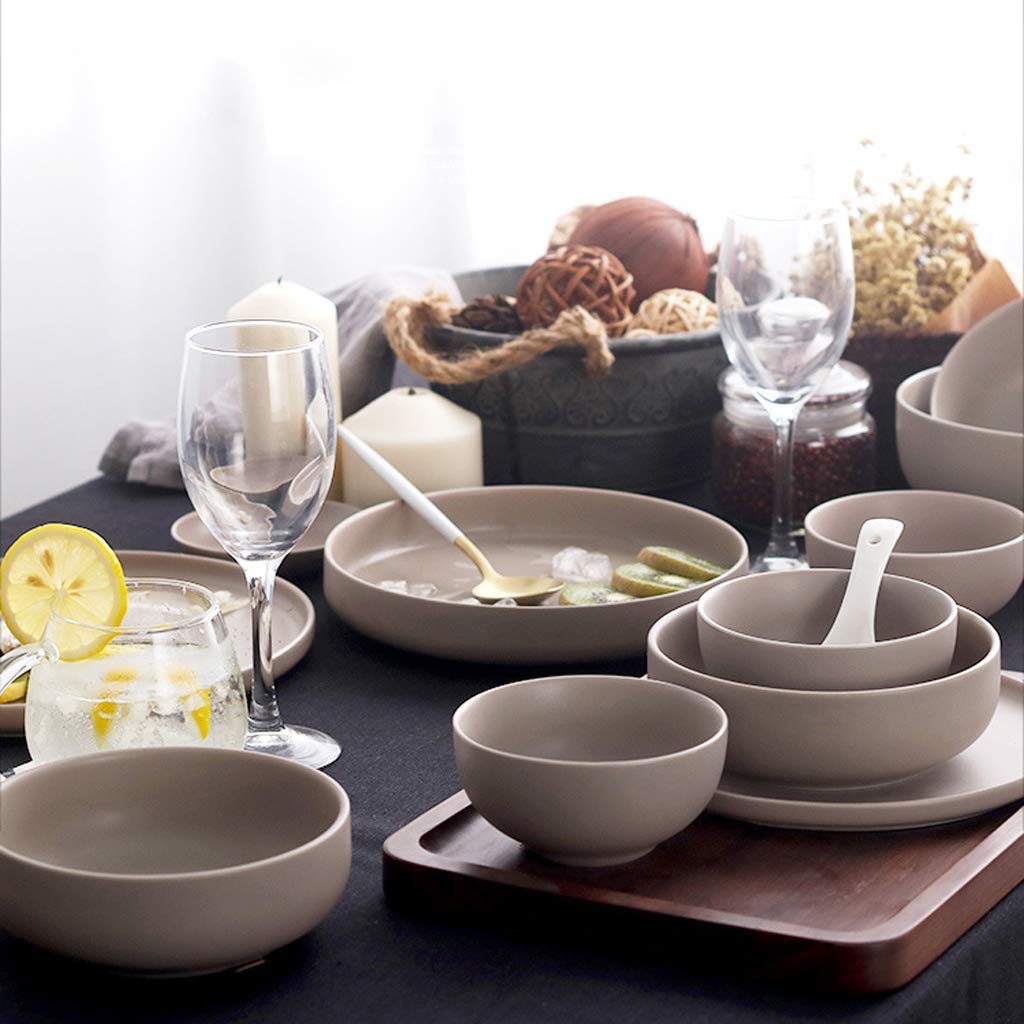 SAeWare Set di piatti in ceramica, 21 pezzi, piatti piani in porcellana marrone satinato opaco – ciotola/piatto | Set di stoviglie in porcellana per ristoranti