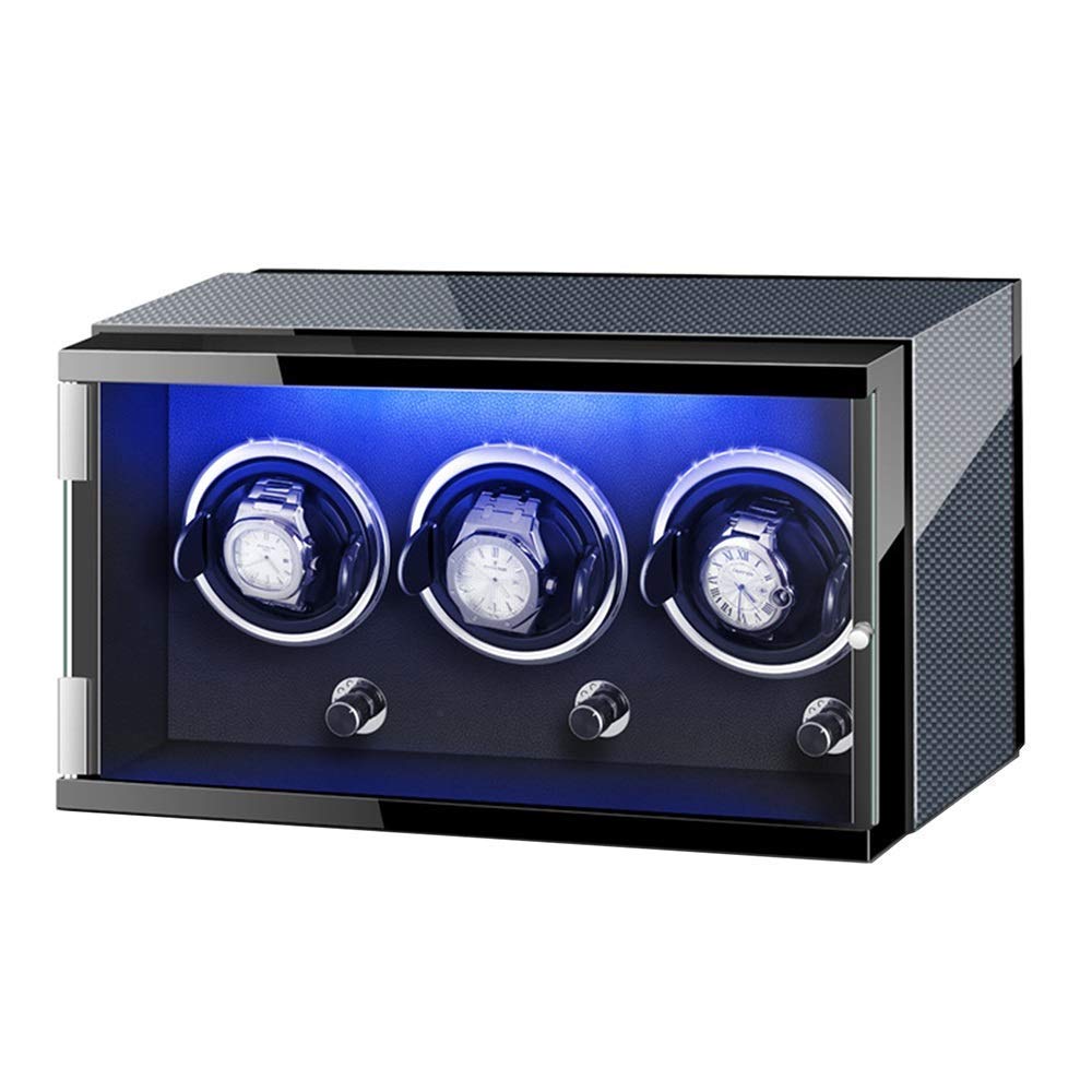 MYUYEE Watch Winder Watch Winder For Automatic Watch Carbon Fiber Leather Exterior With Colorful Lights Flexible Watch Pillow Quiet Motor (Black-9+0)