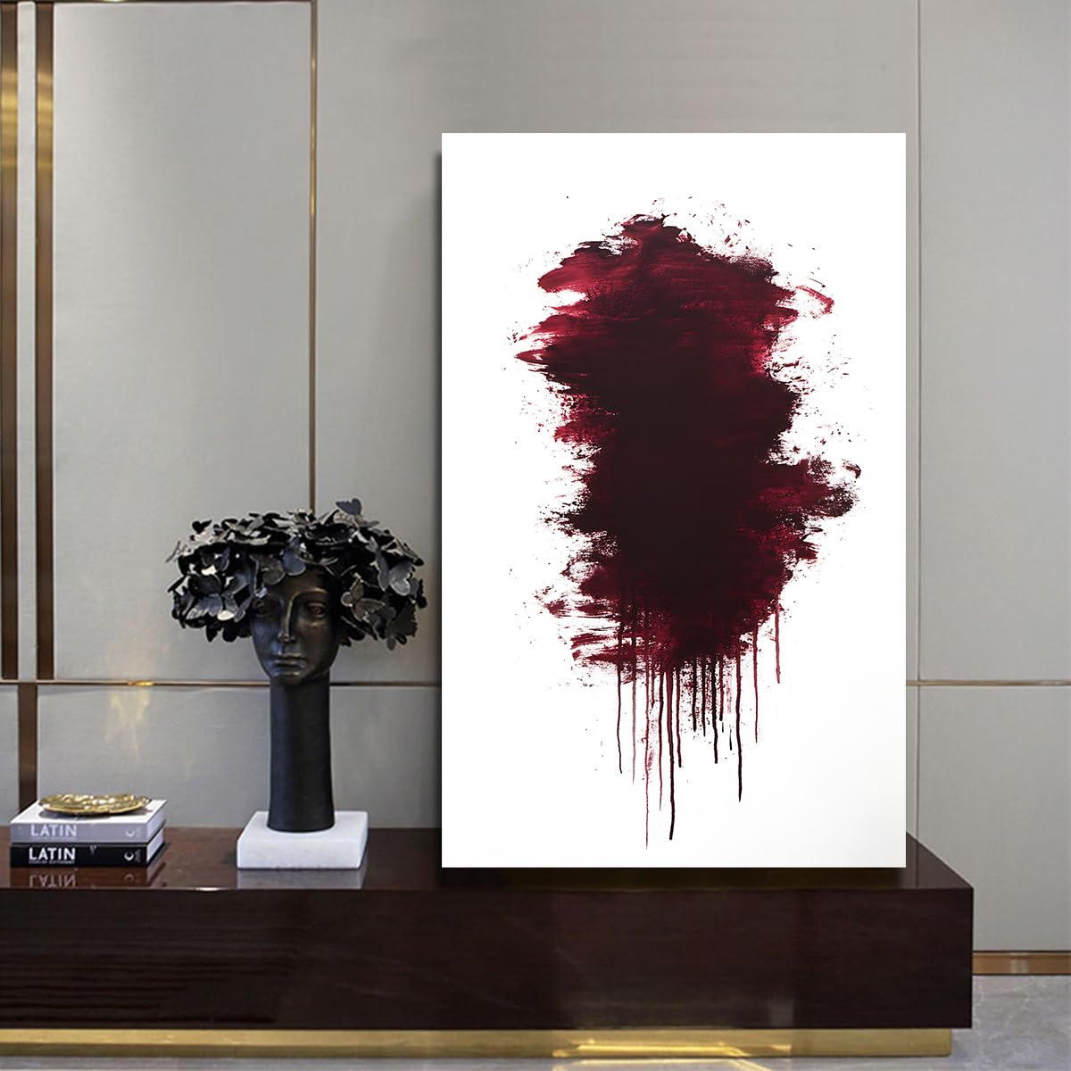 CHERHERART Ekspresjonistyczny minimalistyczny styl płótno sztuka ścienna malarstwo obraz abstrakcyjny czerwone plamy farby plakat dzieła sztuki dekoracja biura domowego 45 x 80 cm, rama wewnętrzna