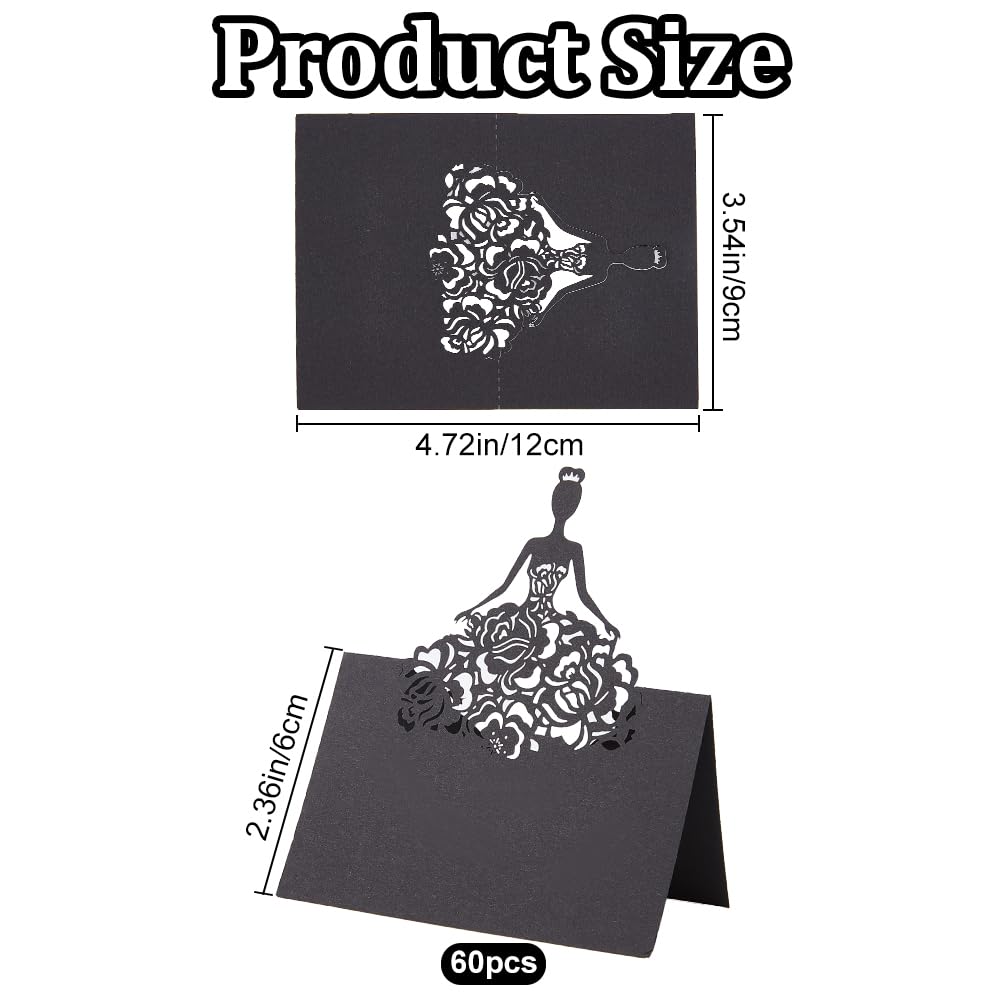 CRASPIRE 60 Segnaposto Da Tavolo Neri Con Motivo Scavato 3D - Carta Da Scrivere Per Matrimonio, Fidanzamento E Compleanno, 90x120 Mm