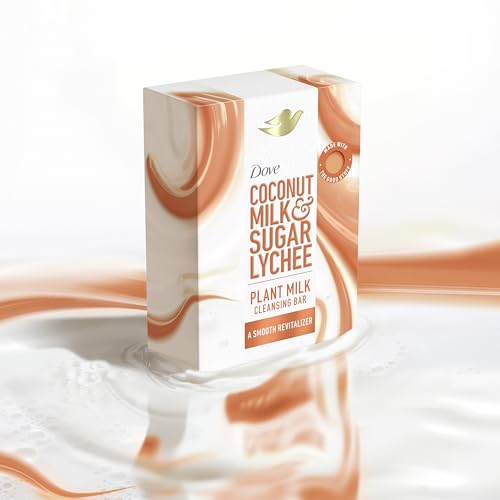 Dove Plant Milk Cleansing Bar Soap Coconut Milk & Sugar Lychee Smooth Revitalizer 4 Count for Moisturized Skin Gentle Cleanser, No Sulfate Cleansers or Parabens, 98% Biodegradable Formula 5 oz - image 7