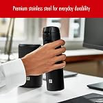 ZWILLING Thermo Flacon de boissons en acier inoxydable isolé sous vide 450ML - Bouteille d'eau réutilisable, tasse de voyage, couvercle étanche, double isolant mural, tasse pour café et thé, lave-vaisselle - Noir