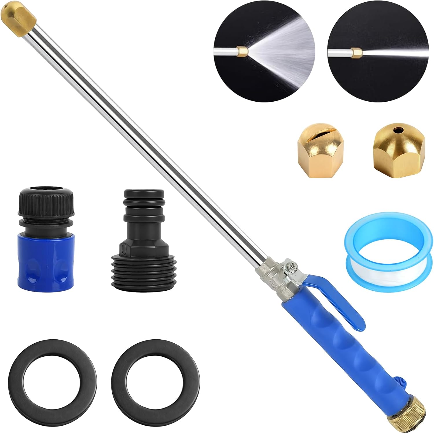 2-in-1 Jet Nozzle Power Washer for Garden, Upgraded high pressure hose nozzle tools with 2 Different Nozzles and Hose Quick Connectors (2 in 1)