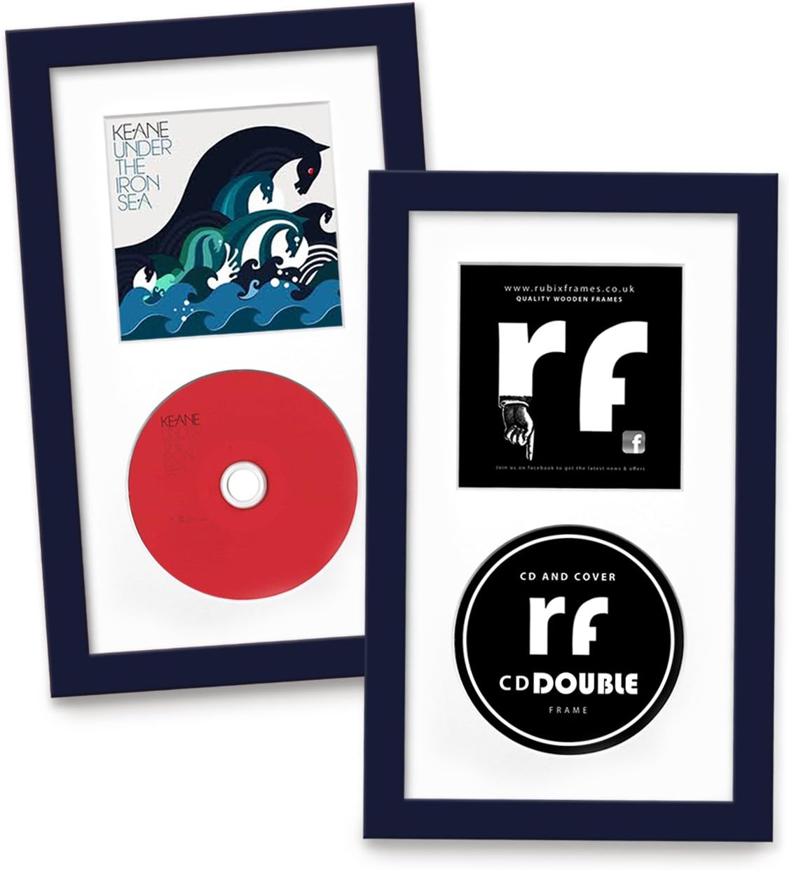 CD Frame Disc and Cover - DARK BLUE - Display the Compact Disc Cover and Disc - Quality Wooden Picture Frame with Acid Free Mount and Conservation Backing - Hand made to Order in England, Devon, UK by RUBIX FRAMES