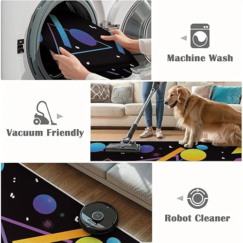 Miniatura 7 de Alfombra de arcade de neón de 2 x 3 pies, estilo retro de los años 80, antideslizante, patrón geométrico, estilo Memphis, decoración del hogar