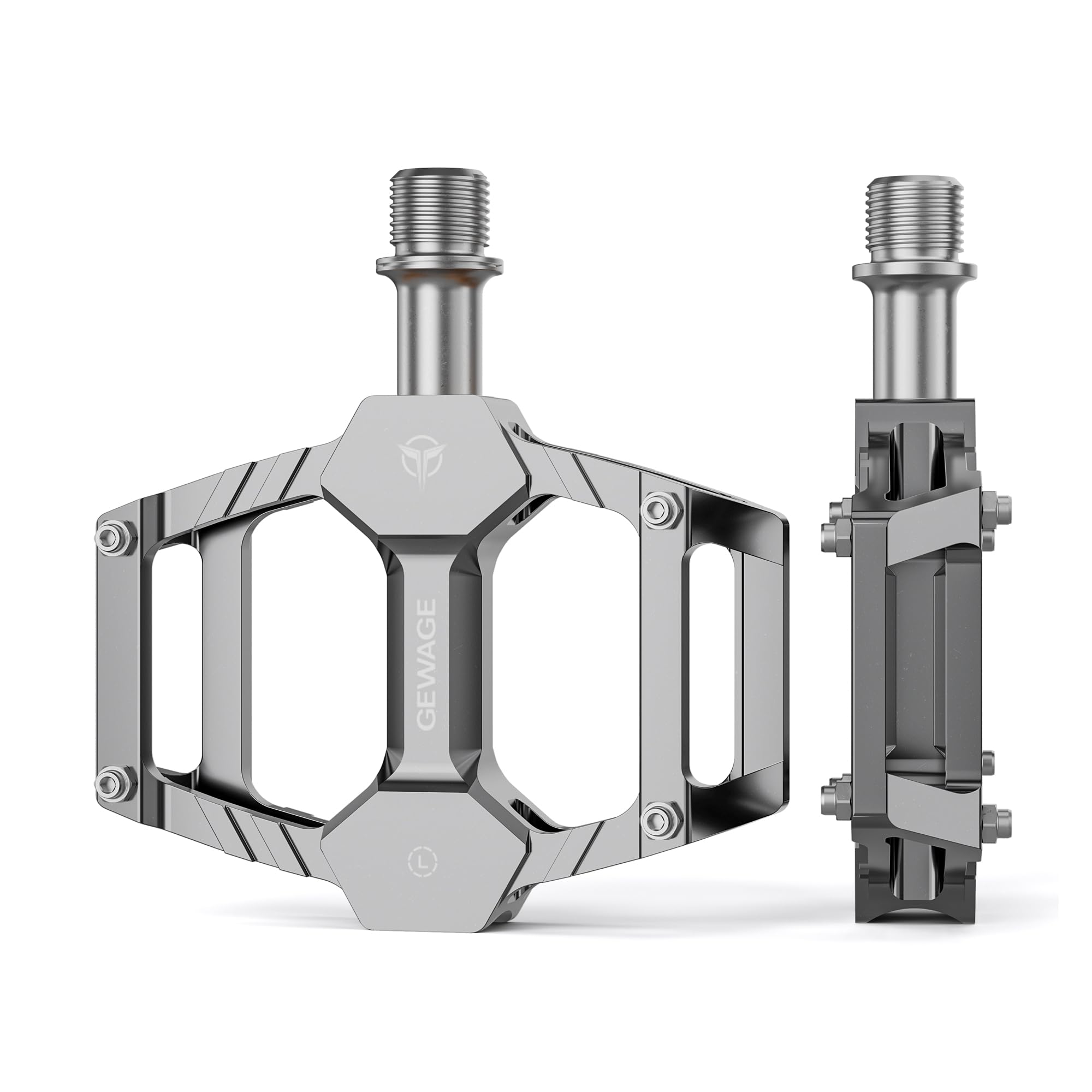 GWAGE Fahrrad Pedale Set – CNC-Alu Pedale mit CR-MO Achse, Nur 283g, Anti-Rutsch Spikes, Vielseitige Fahrradpedale für MTB, Gravel, Trekking, Rennrad & Kinderfahrrad (Silber)