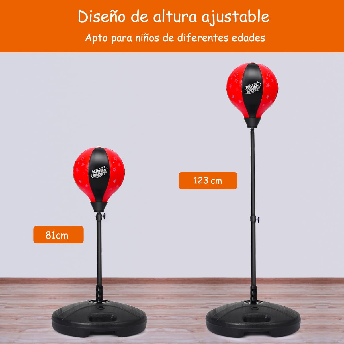 COSTWAY Saco de Boxeo para Niños Juego de Boxeo Altura Ajustable 81 – 123 cm con Guantes de Boxeo y Bomba Manual, Set de Boxeo para Niños y Jóvenes