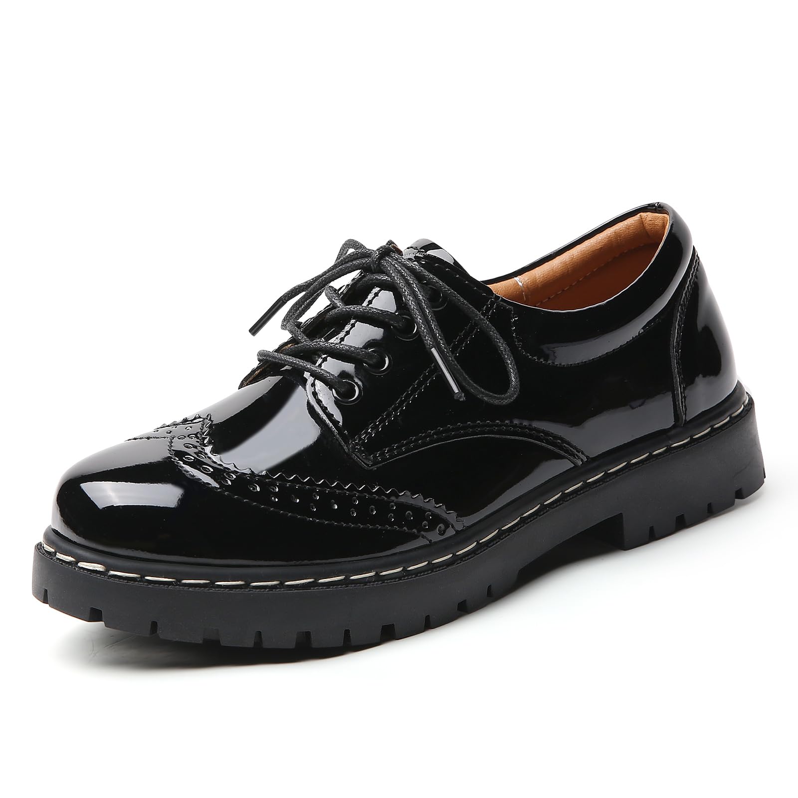 Women Oxford Shoes Lace Up Slip Resistant Brogue Style Platform Casual Comfort Work Office Dressy Business Shoes for